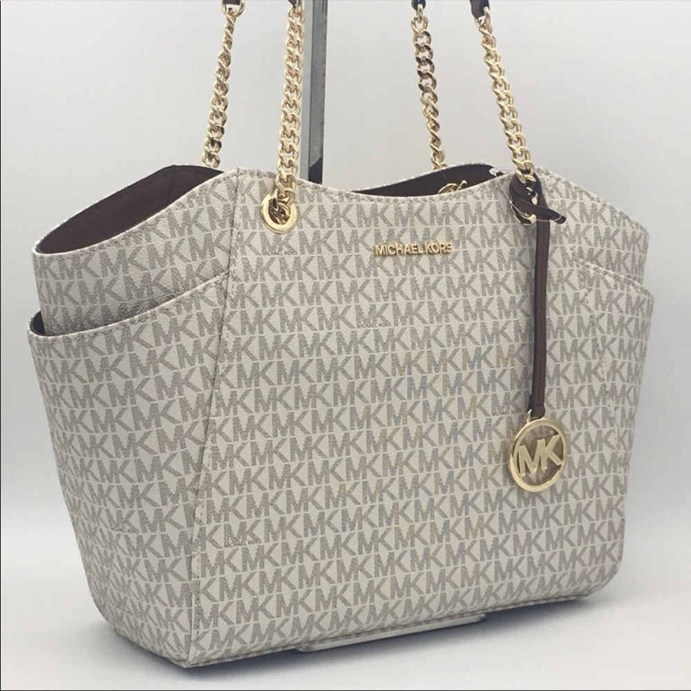 MICHAEL KORS LG CHAIN SHOULDER TOTE VANILLA - Picture 3 of 16